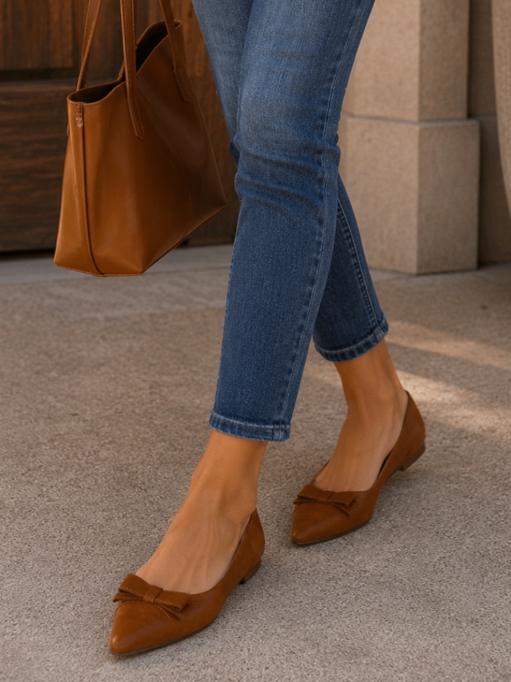 Sarah Flint "Natalie" Pointed Toe Flat 5 | Cognac Saddle Vacchetta Leather
